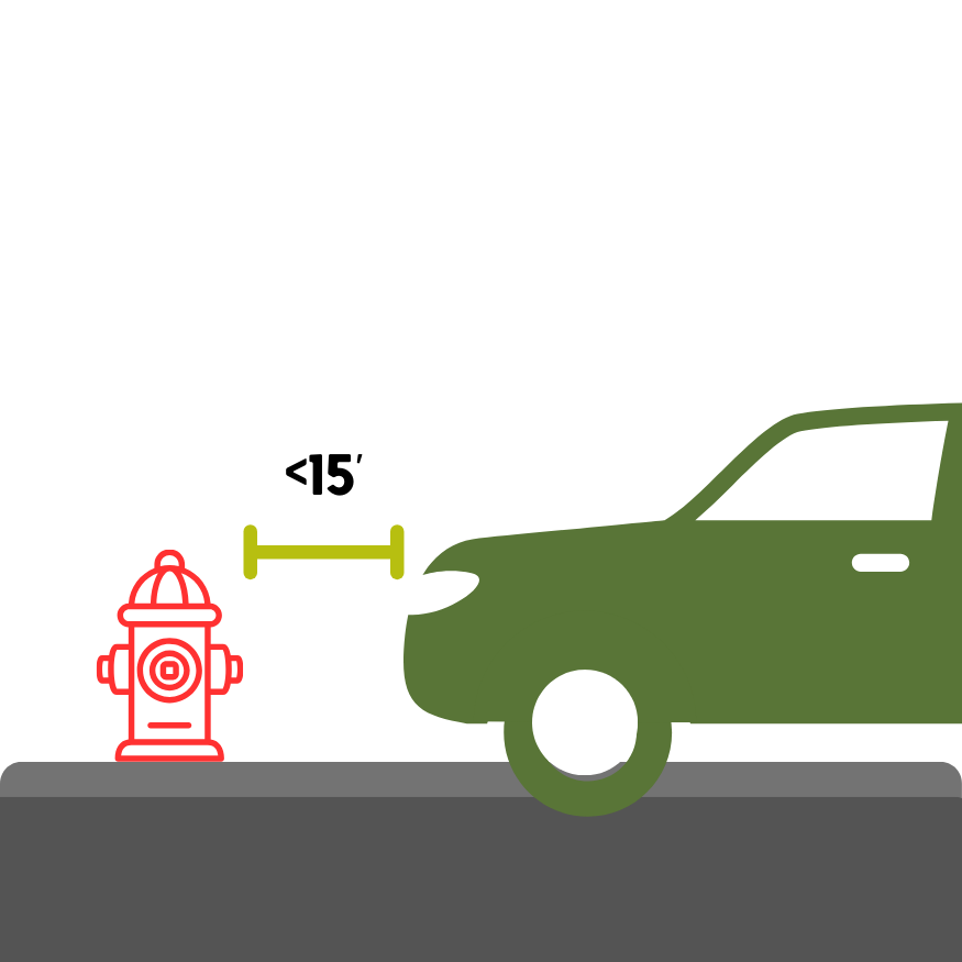 A vehicle is parked less than 15 feet from a fire hydrant.